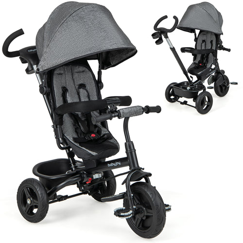 4-In-1 Baby Tricycle, Reversible Seat, 5-Point Harness, Gray
