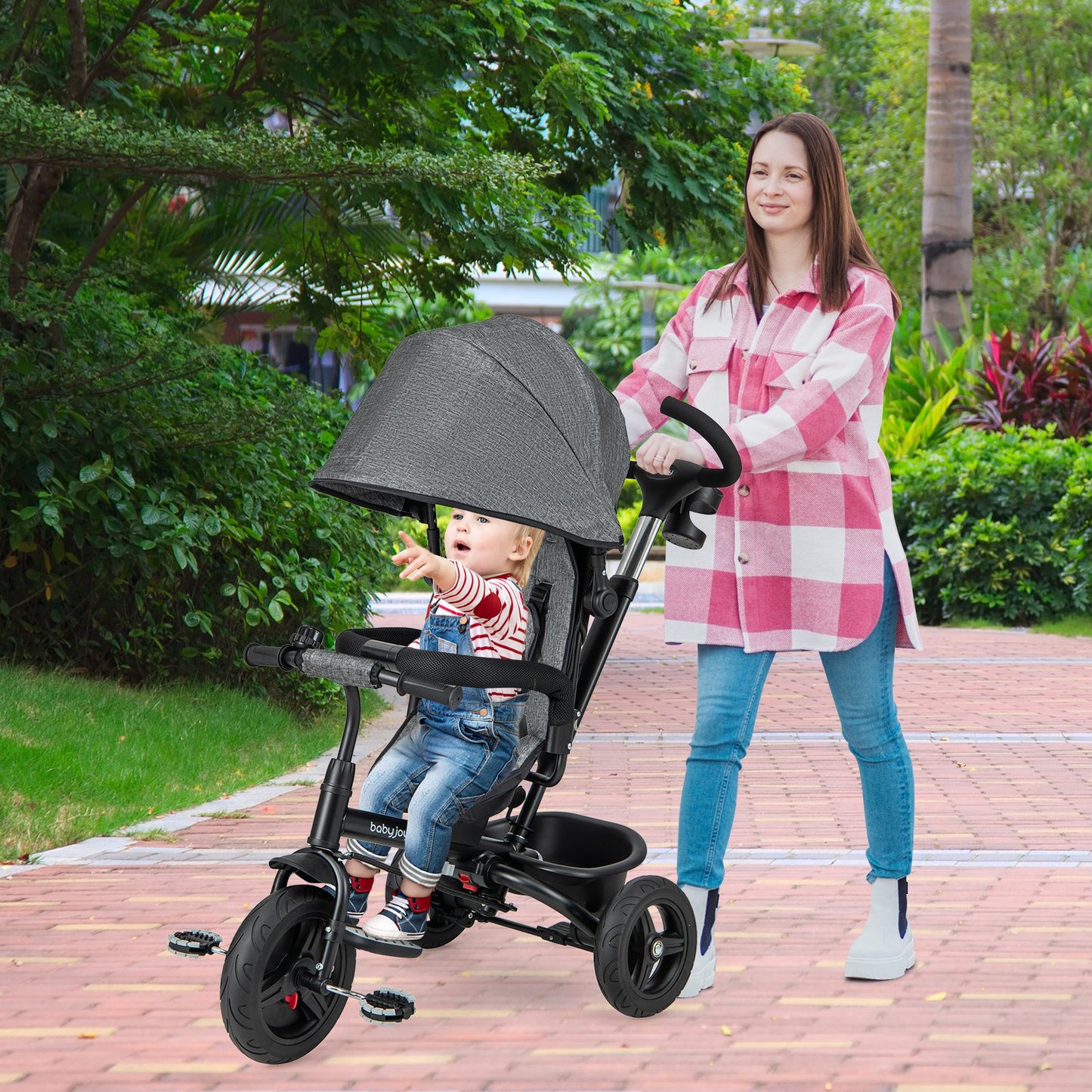 4-in-1 Baby Tricycle Toddler Trike with Reversible Seat and 5-Point Safety Harness, Gray Baby Strollers at Gallery Canada