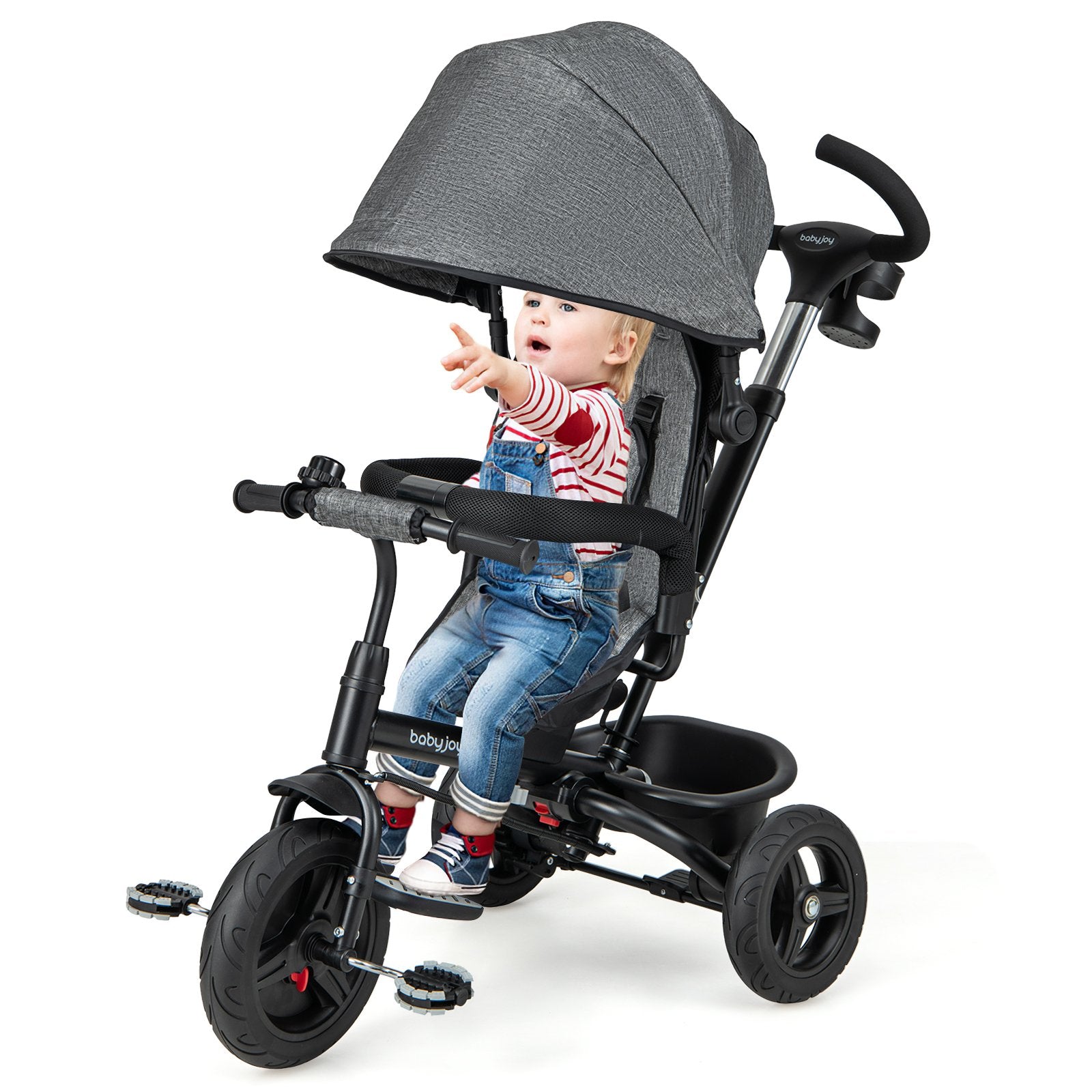 4-in-1 Baby Tricycle Toddler Trike with Reversible Seat and 5-Point Safety Harness, Gray Baby Strollers at Gallery Canada