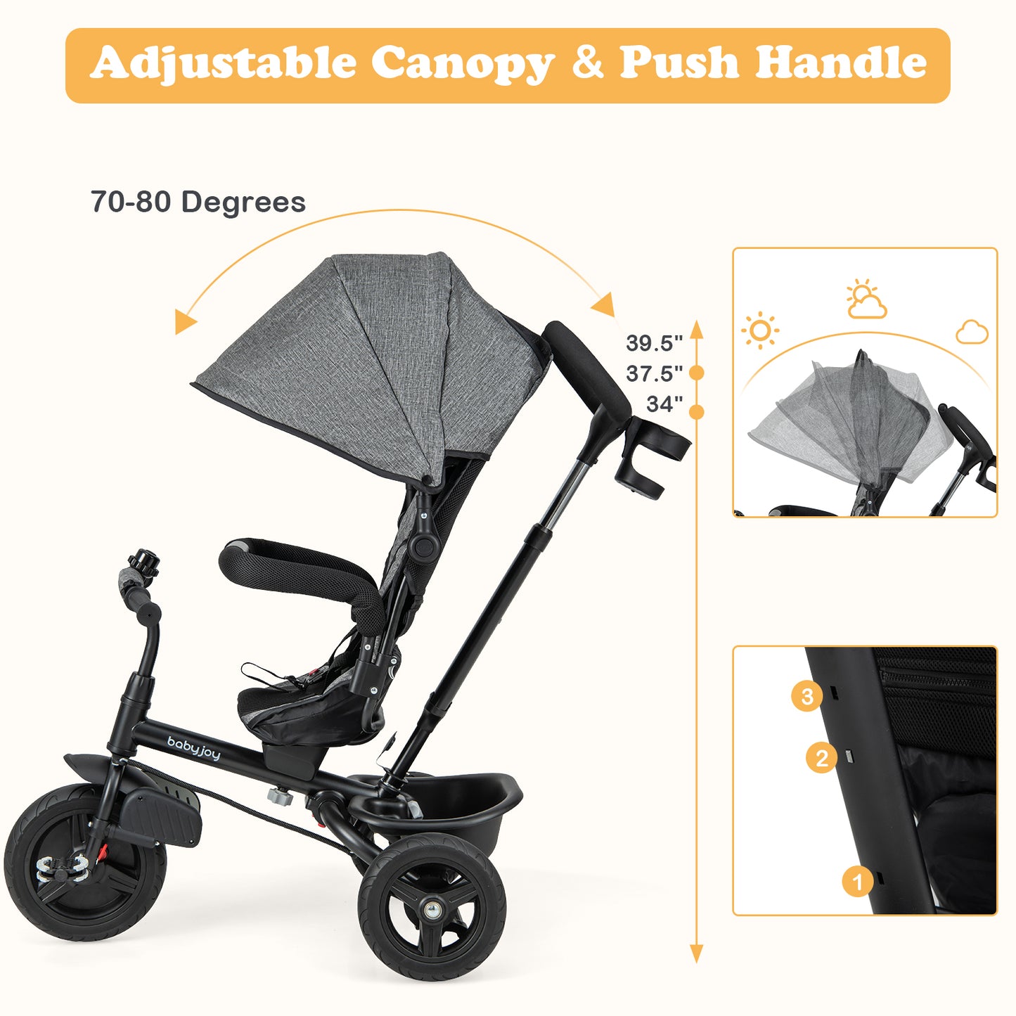 4-in-1 Baby Tricycle Toddler Trike with Reversible Seat and 5-Point Safety Harness, Gray Baby Strollers at Gallery Canada