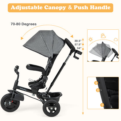 4-in-1 Baby Tricycle Toddler Trike with Reversible Seat and 5-Point Safety Harness, Gray Baby Strollers at Gallery Canada