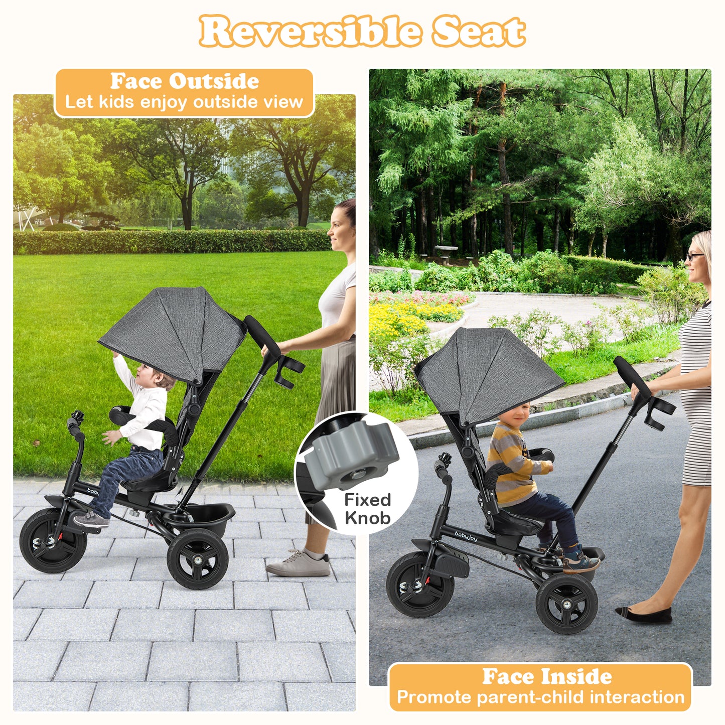 4-in-1 Baby Tricycle Toddler Trike with Reversible Seat and 5-Point Safety Harness, Gray Baby Strollers at Gallery Canada