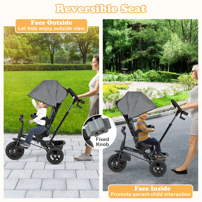 4-in-1 Baby Tricycle Toddler Trike with Reversible Seat and 5-Point Safety Harness, Gray Baby Strollers at Gallery Canada