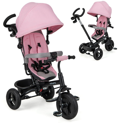4-in-1 Baby Tricycle Toddler Trike with Reversible Seat and 5-Point Safety Harness, Pink