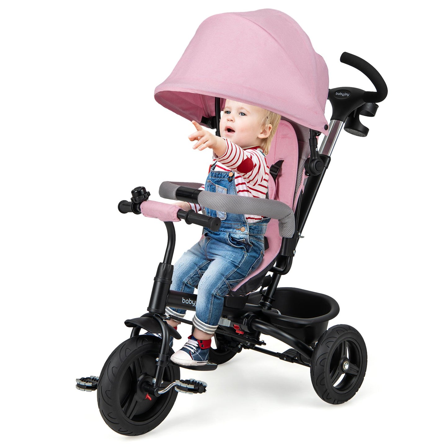 4-in-1 Baby Tricycle Toddler Trike with Reversible Seat and 5-Point Safety Harness, Pink Baby Strollers at Gallery Canada