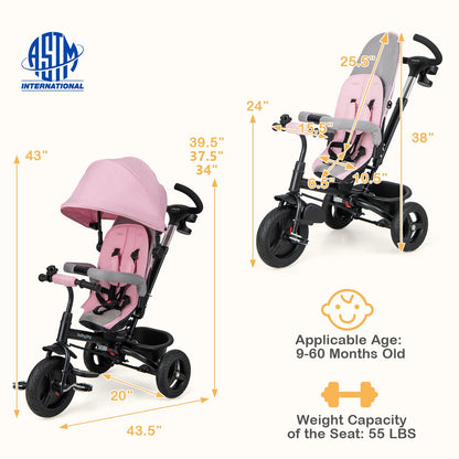 4-in-1 Baby Tricycle Toddler Trike with Reversible Seat and 5-Point Safety Harness, Pink Baby Strollers at Gallery Canada