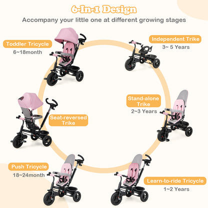 4-in-1 Baby Tricycle Toddler Trike with Reversible Seat and 5-Point Safety Harness, Pink Baby Strollers at Gallery Canada
