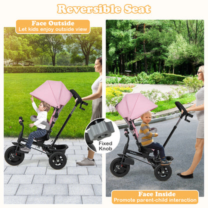 4-in-1 Baby Tricycle Toddler Trike with Reversible Seat and 5-Point Safety Harness, Pink Baby Strollers at Gallery Canada