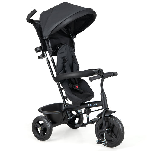 4-in-1 Baby Trike Kids Tricycle with Removable Canopy and Adjustable Push Handle, Black