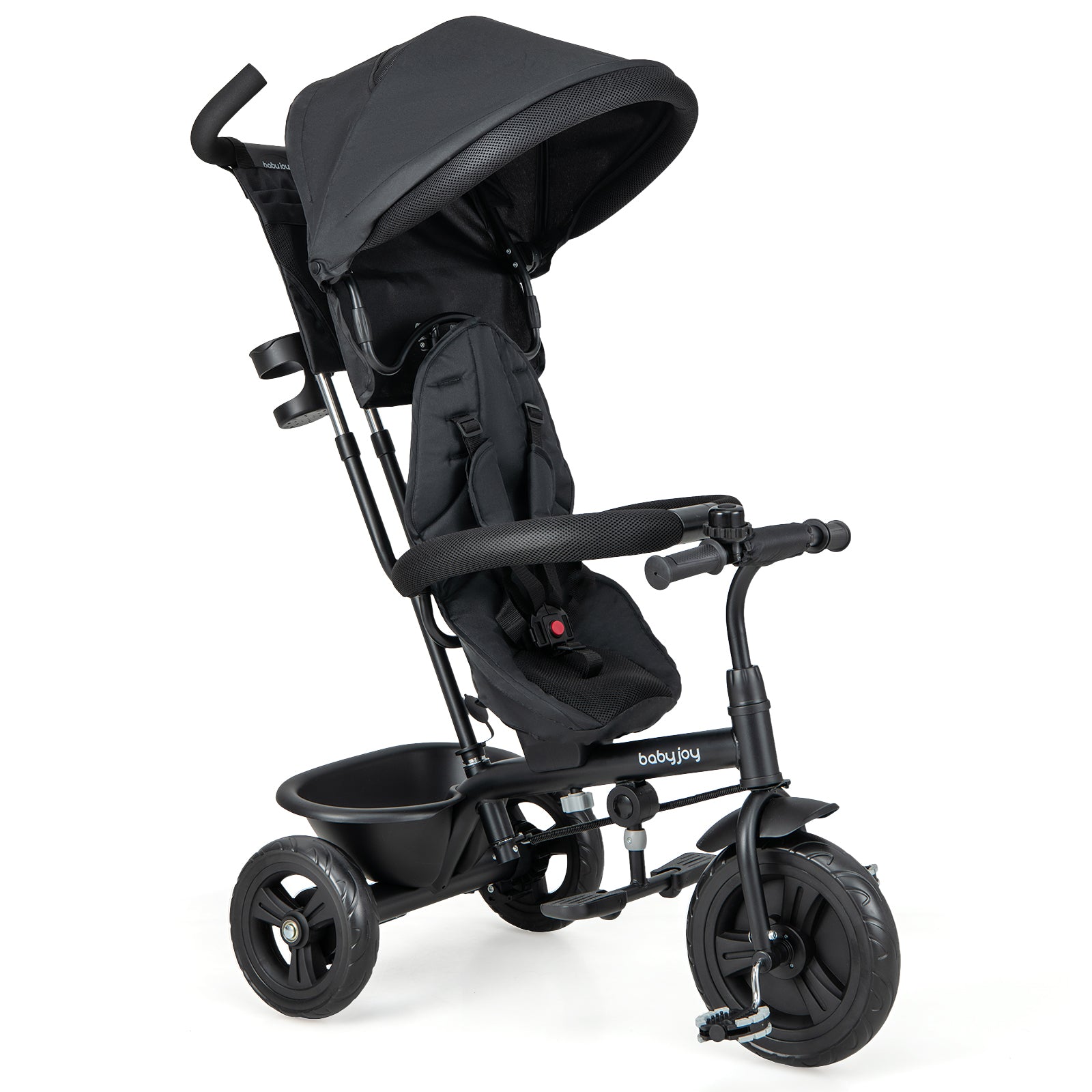 4-in-1 Baby Trike Kids Tricycle with Removable Canopy and Adjustable Push Handle, Black Baby Strollers at Gallery Canada