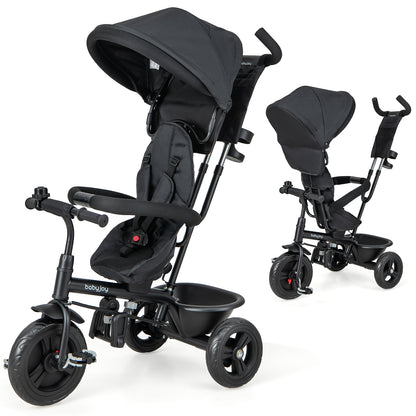 4-in-1 Baby Trike Kids Tricycle with Removable Canopy and Adjustable Push Handle, Black Baby Strollers at Gallery Canada