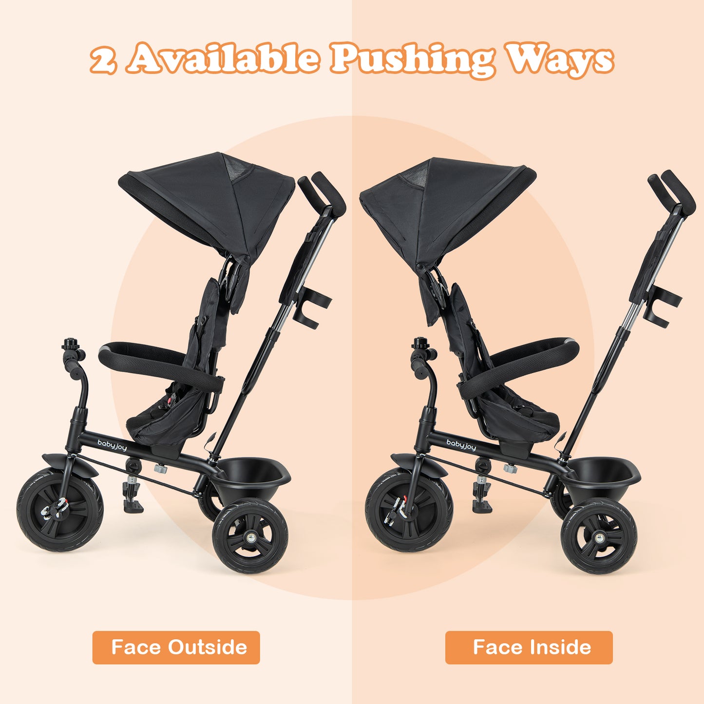 4-in-1 Baby Trike Kids Tricycle with Removable Canopy and Adjustable Push Handle, Black Baby Strollers at Gallery Canada