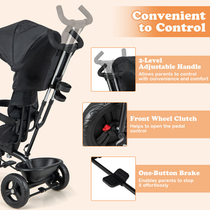 4-in-1 Baby Trike Kids Tricycle with Removable Canopy and Adjustable Push Handle, Black Baby Strollers at Gallery Canada