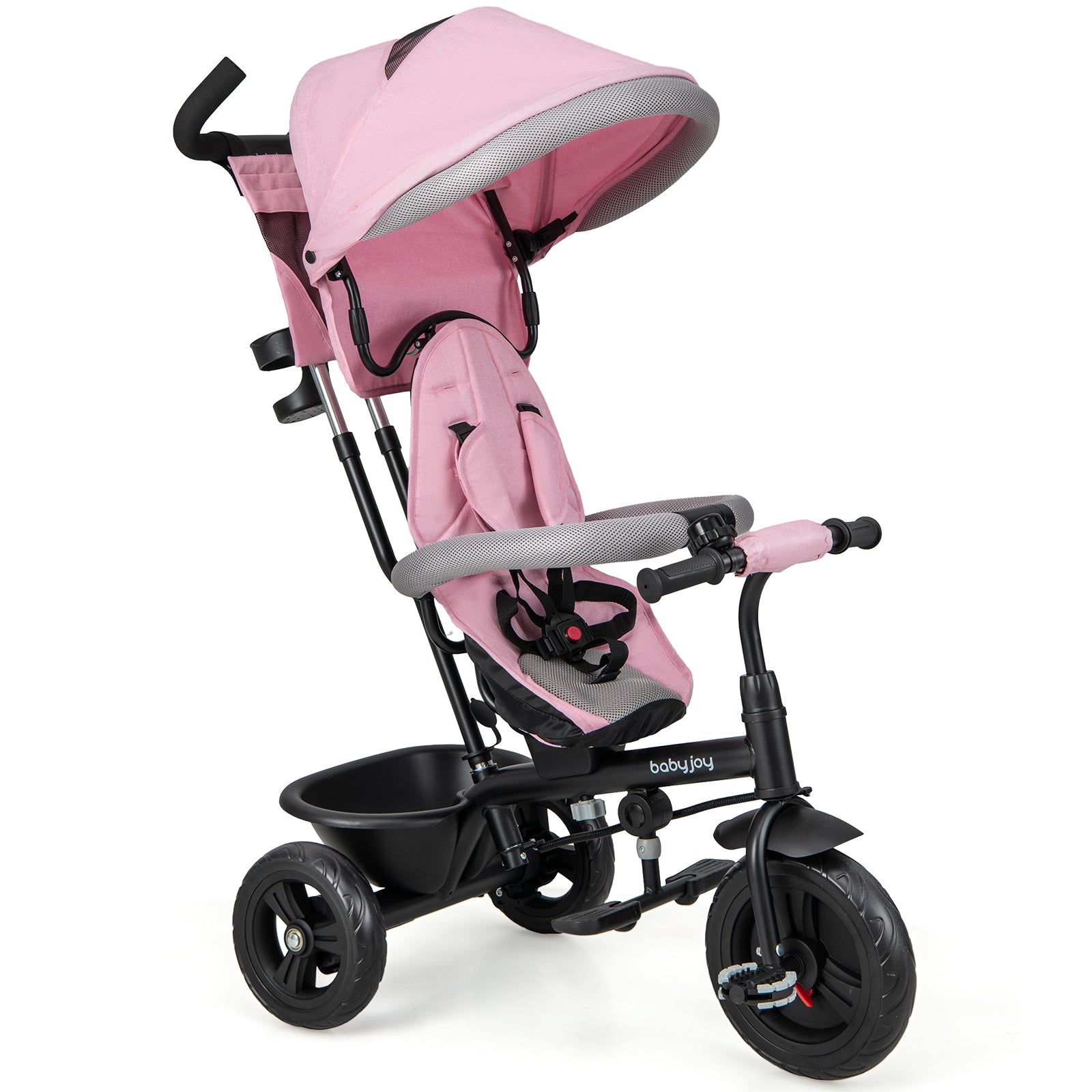 4-in-1 Baby Trike Kids Tricycle with Removable Canopy and Adjustable Push Handle, Pink Baby Strollers Pink at Gallery Canada
