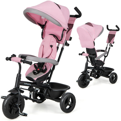 4-in-1 Baby Trike Kids Tricycle with Removable Canopy and Adjustable Push Handle, Pink Baby Strollers at Gallery Canada