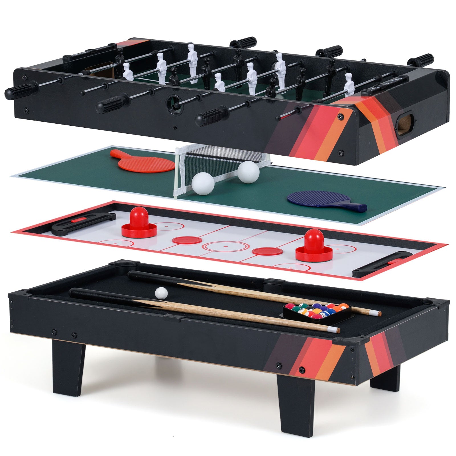 4 in 1 Combo Game Table Set with Billiards, Black Game Room at Gallery Canada