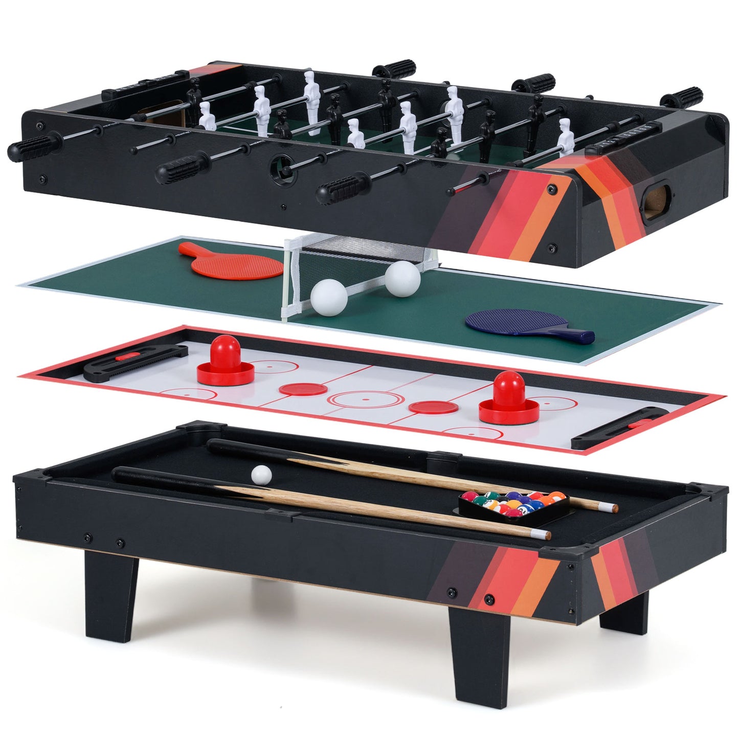 4 in 1 Combo Game Table Set with Billiards, Black Game Room at Gallery Canada