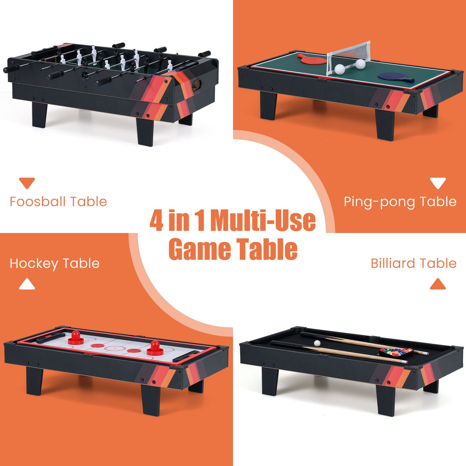4 in 1 Combo Game Table Set with Billiards, Black Game Room at Gallery Canada