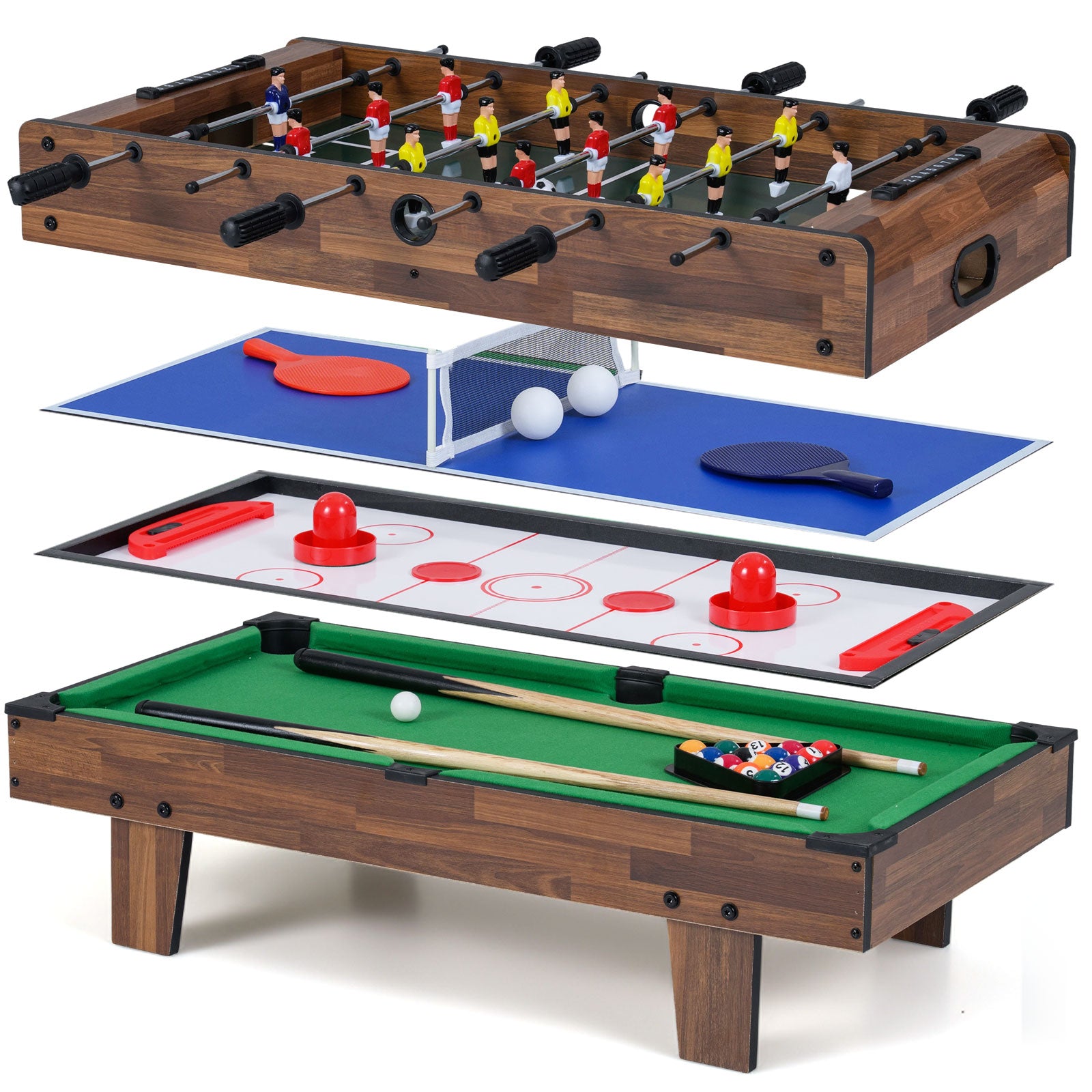 4 in 1 Combo Game Table Set with Billiards, Natural Game Room at Gallery Canada