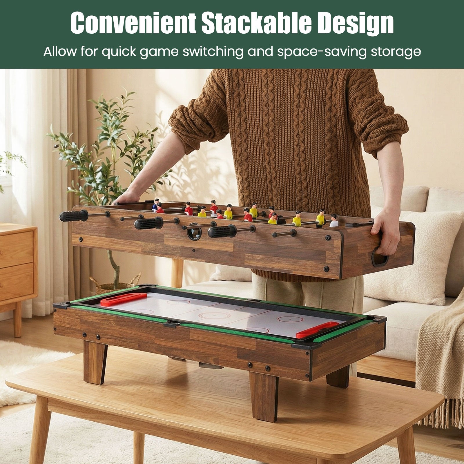 4 in 1 Combo Game Table Set with Billiards, Natural Game Room at Gallery Canada