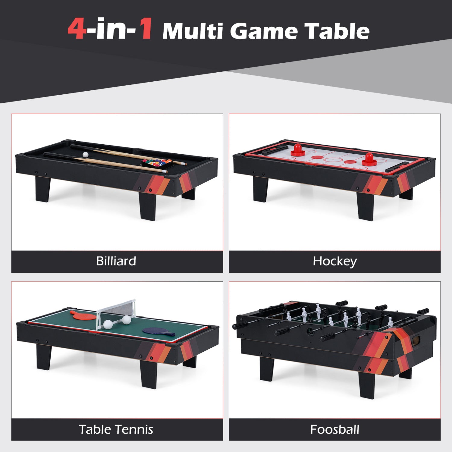 4 in 1 Combo Game Table Set with Billiards, Black Game Room at Gallery Canada