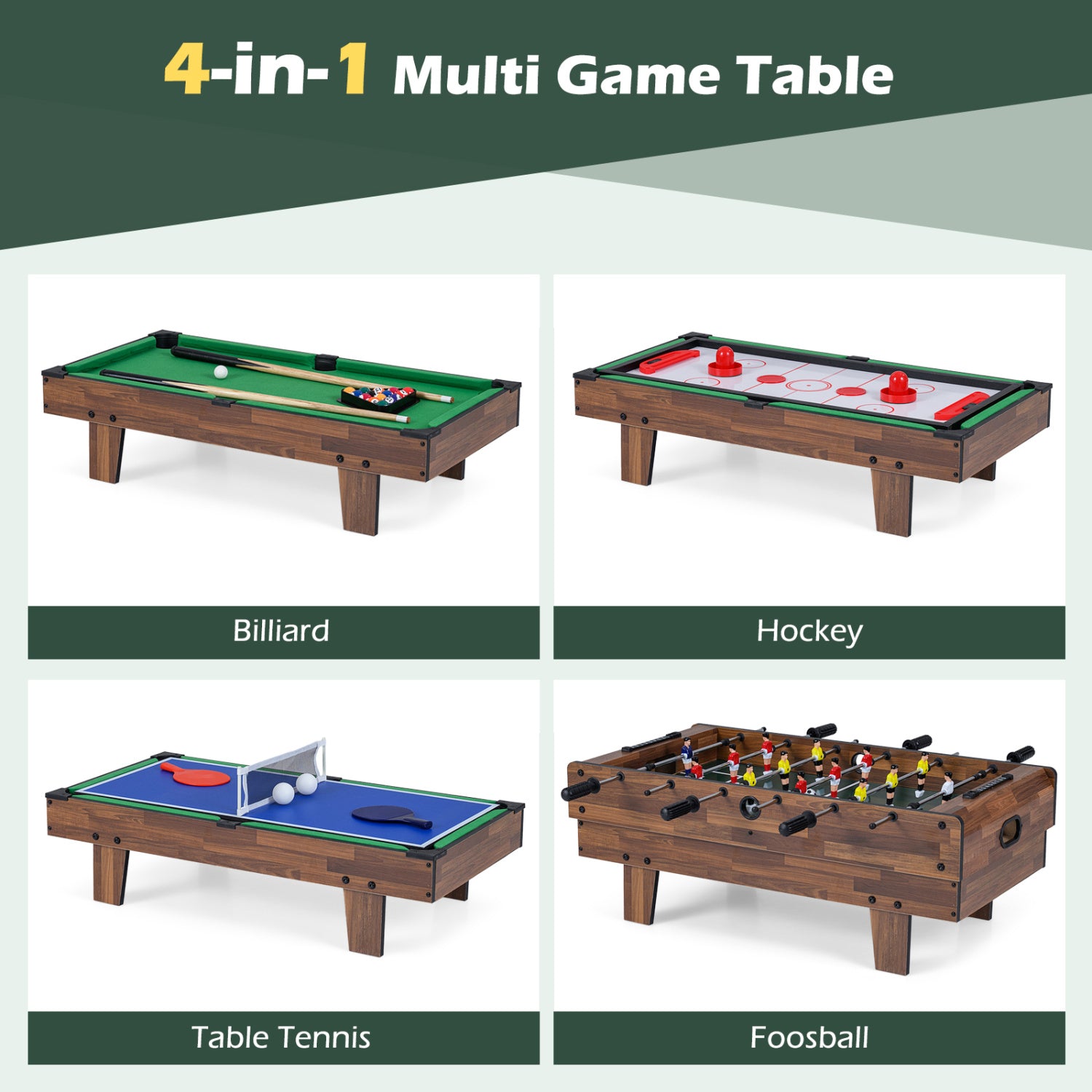 4 in 1 Combo Game Table Set with Billiards, Natural Game Room at Gallery Canada