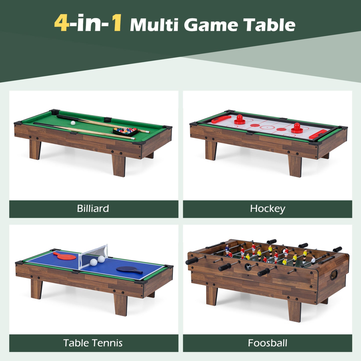 4 in 1 Combo Game Table Set with Billiards, Natural Game Room at Gallery Canada