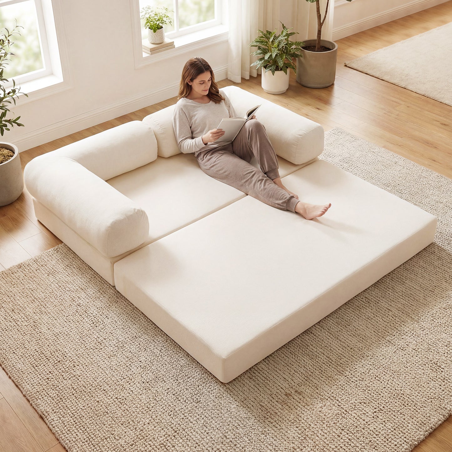 4-In-1 Convertible Folding Sofa Bed, Comfy Corduroy Cover, Beige Sofas & Loveseats at Gallery Canada
