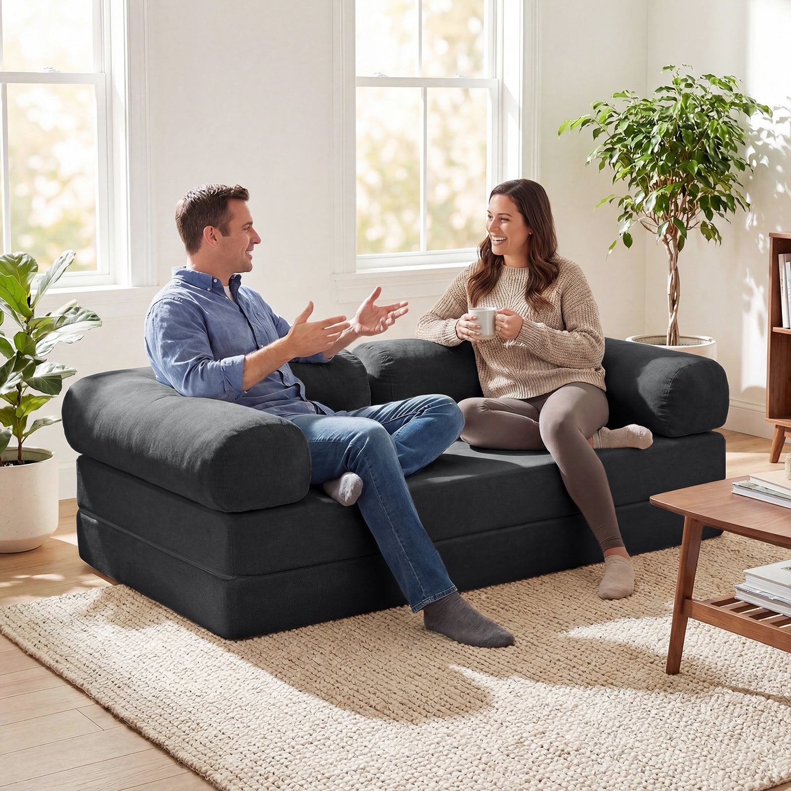 4-In-1 Convertible Folding Sofa Bed, Comfy Corduroy Cover, Gray Sofas & Loveseats at Gallery Canada