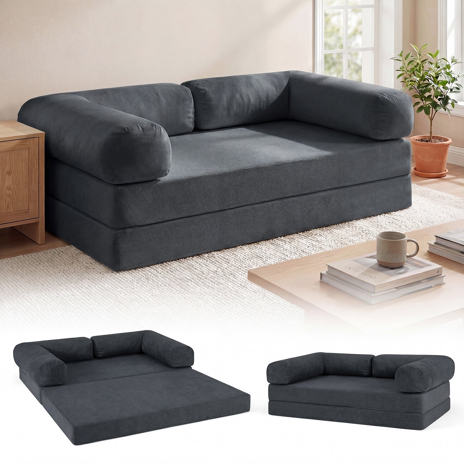 4-In-1 Convertible Folding Sofa Bed, Comfy Corduroy Cover, Gray Sofas & Loveseats at Gallery Canada