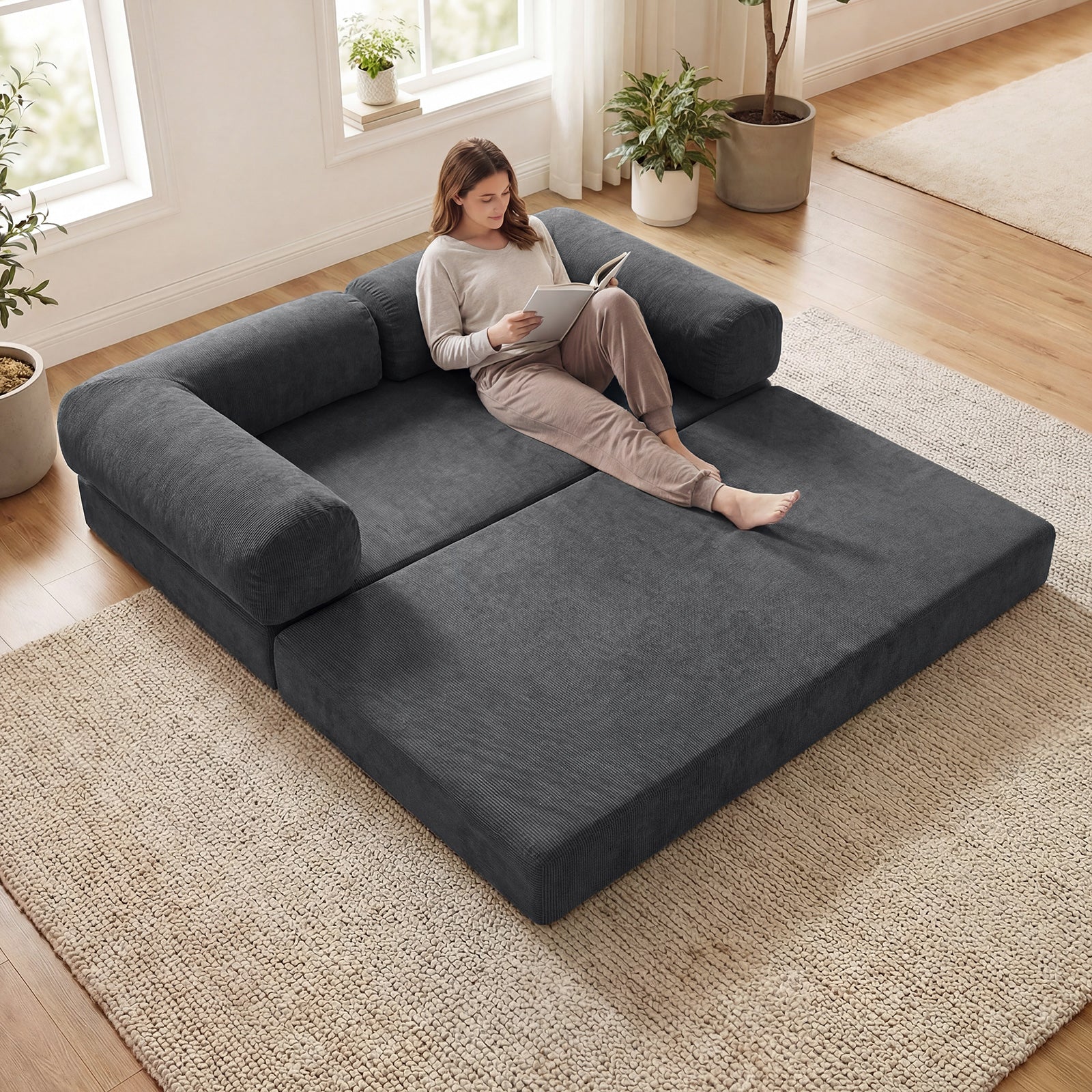 4-In-1 Convertible Folding Sofa Bed, Comfy Corduroy Cover, Gray Sofas & Loveseats at Gallery Canada
