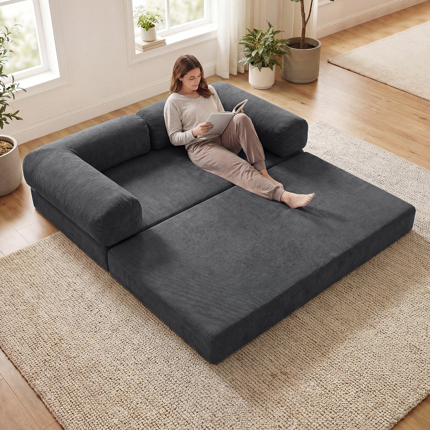 4-In-1 Convertible Folding Sofa Bed, Comfy Corduroy Cover, Gray Sofas & Loveseats at Gallery Canada