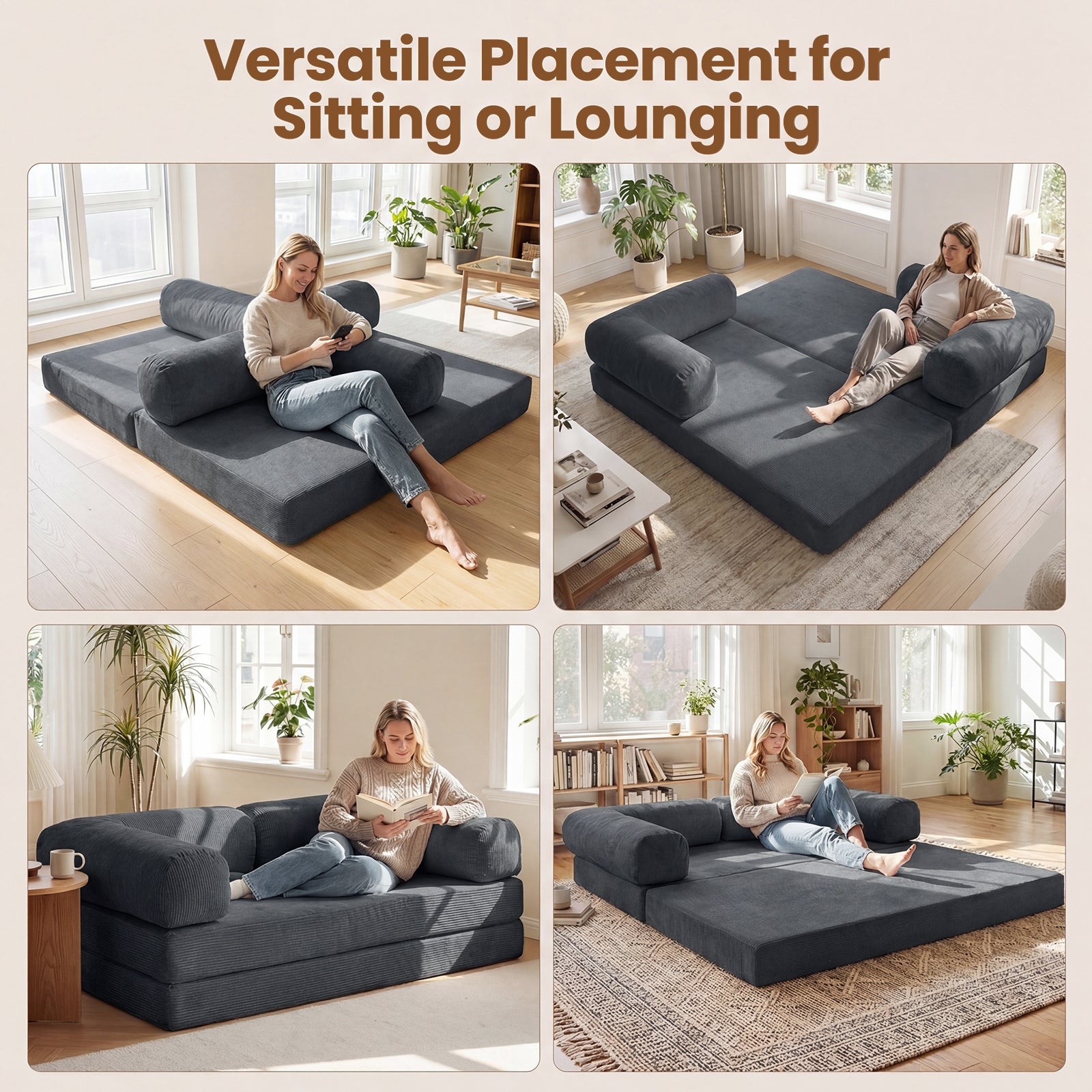4-In-1 Convertible Folding Sofa Bed, Comfy Corduroy Cover, Gray Sofas & Loveseats at Gallery Canada