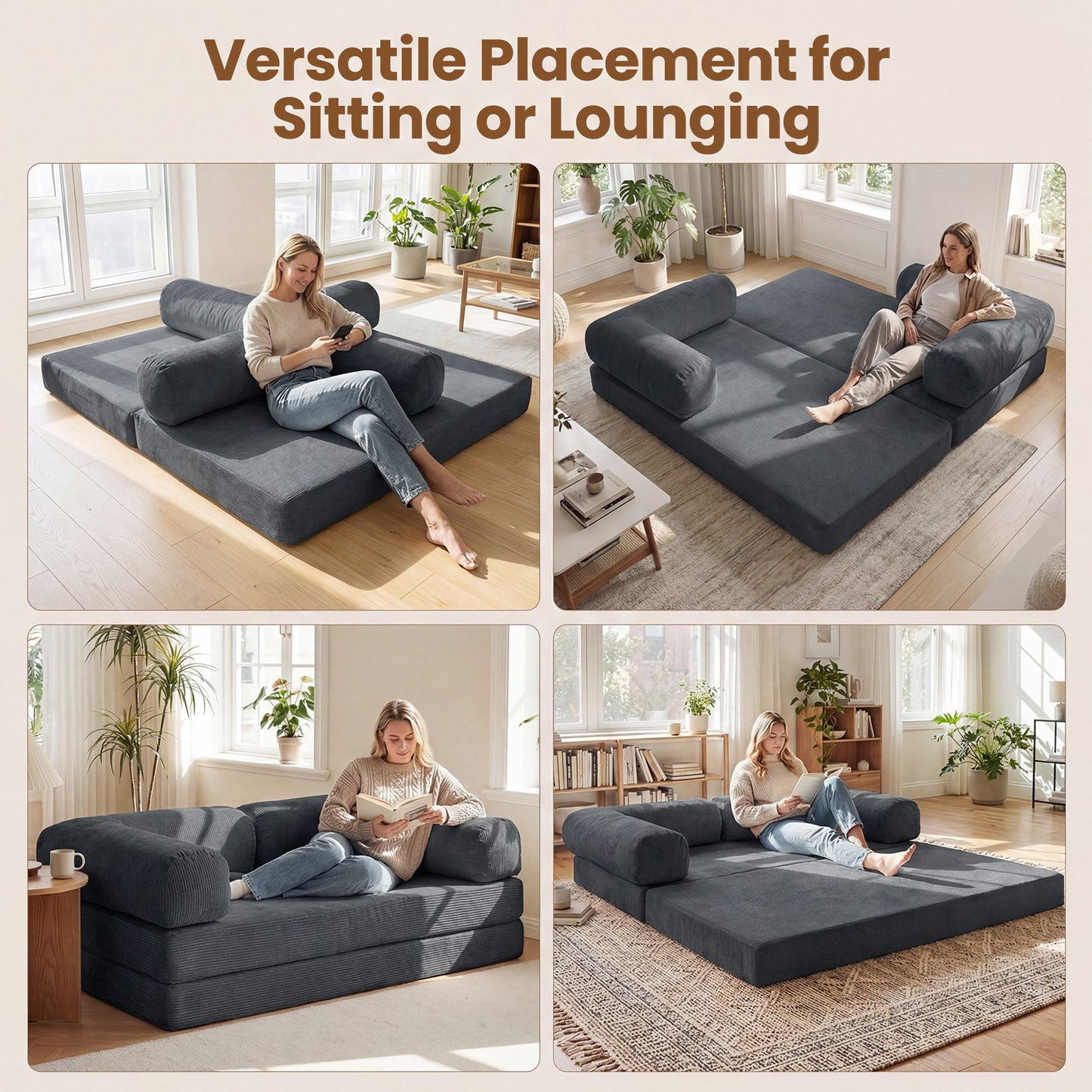 4-In-1 Convertible Folding Sofa Bed, Comfy Corduroy Cover, Gray Sofas & Loveseats at Gallery Canada