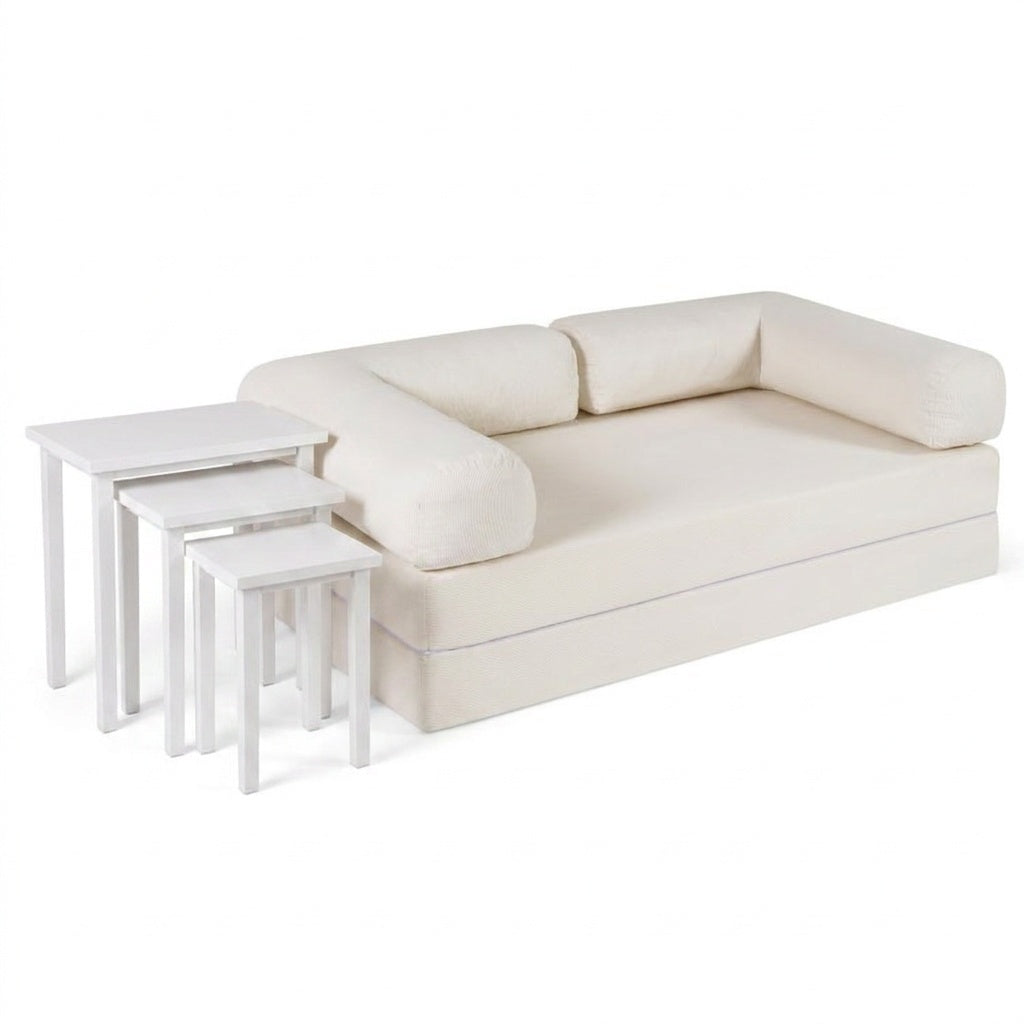 4-in-1 Convertible Folding Sofa Bed and 3-Piece Side Table Set Living Room Beige/Gray at Gallery Canada