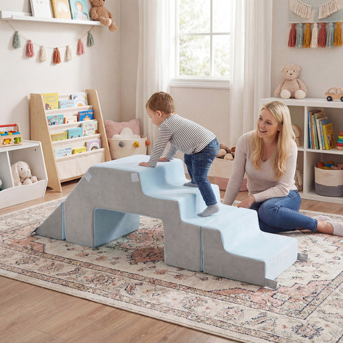 4-in-1 Foam Climbing Blocks, Toddler Indoor Climb With Slide, Gray