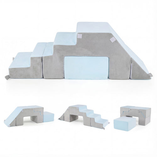 4-in-1 Foam Climbing Blocks, Toddler Indoor Climb With Slide, Gray