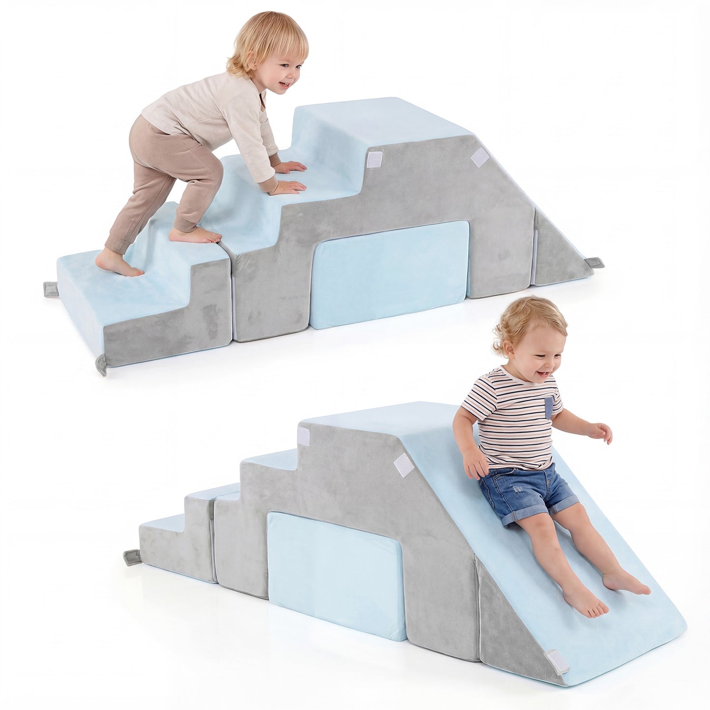 4-in-1 Foam Climbing Blocks, Toddler Indoor Climb With Slide, Gray Climbers & Slides at Gallery Canada