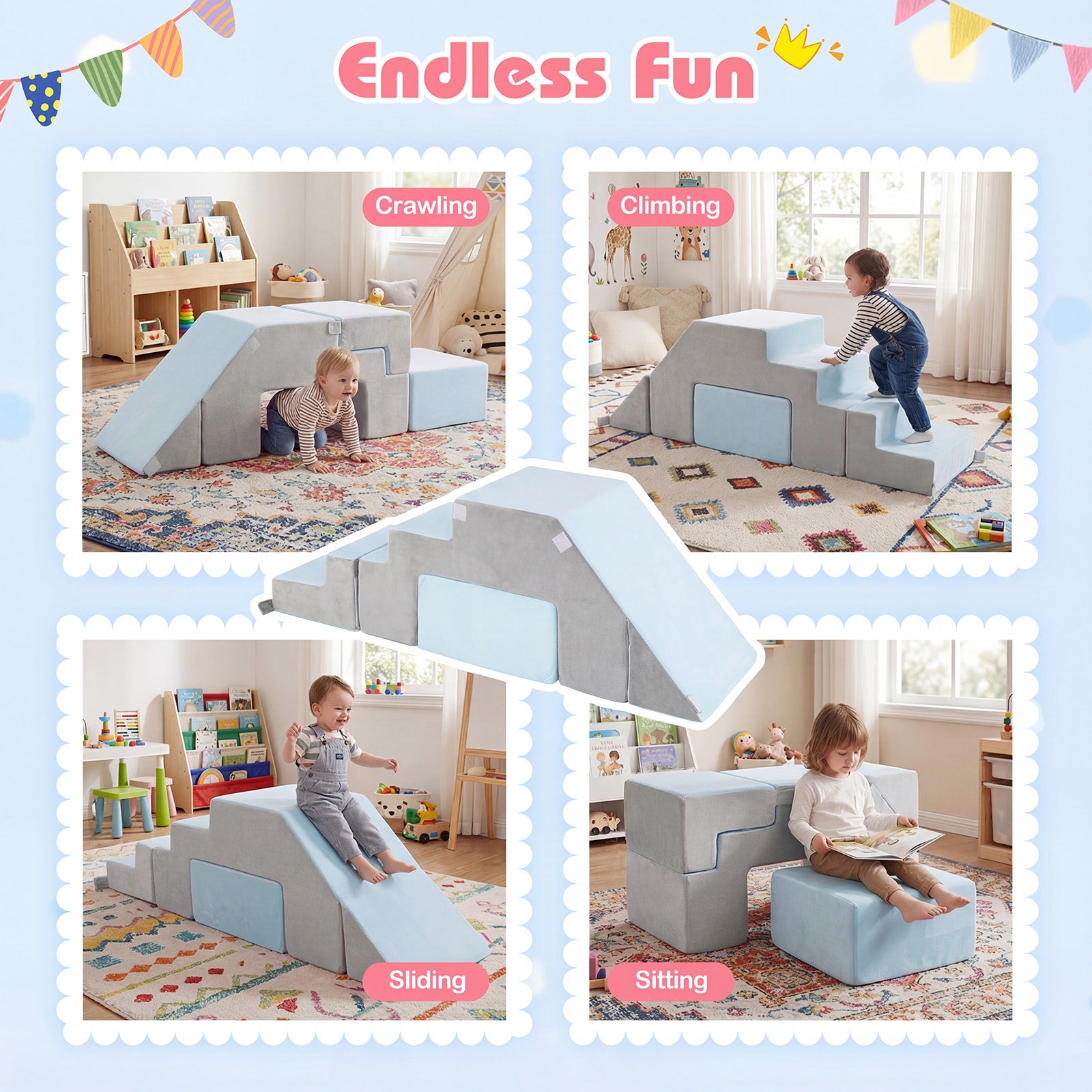 4-in-1 Foam Climbing Blocks, Toddler Indoor Climb With Slide, Gray Climbers & Slides at Gallery Canada