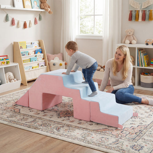 4-in-1 Foam Climbing Blocks Toddler Indoor Climb with Slide, Pink Climbers & Slides Pink at Gallery Canada