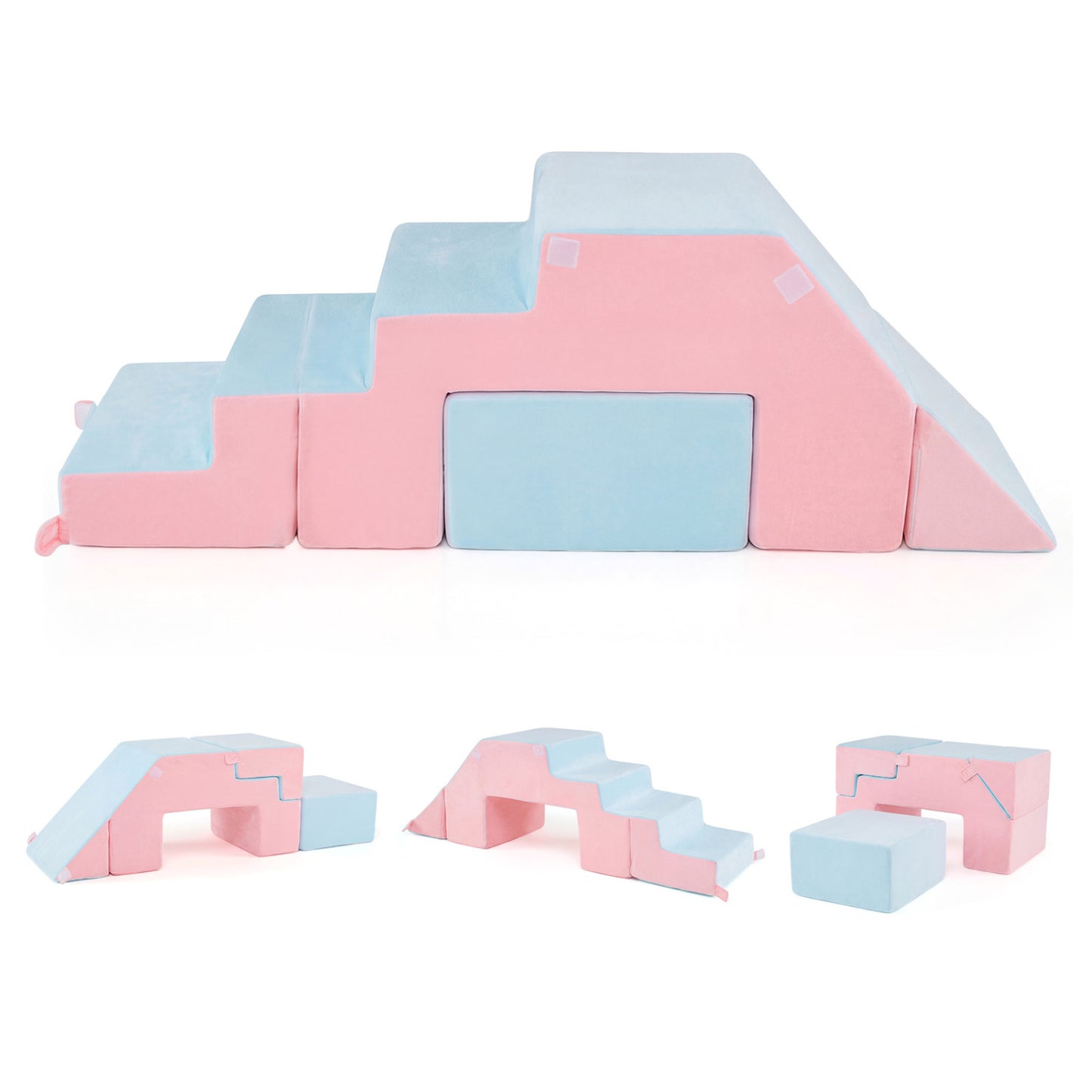 4-in-1 Foam Climbing Blocks Toddler Indoor Climb with Slide, Pink
