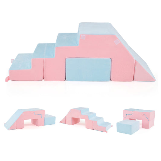 4-in-1 Foam Climbing Blocks Toddler Indoor Climb with Slide, Pink Climbers & Slides Pink at Gallery Canada