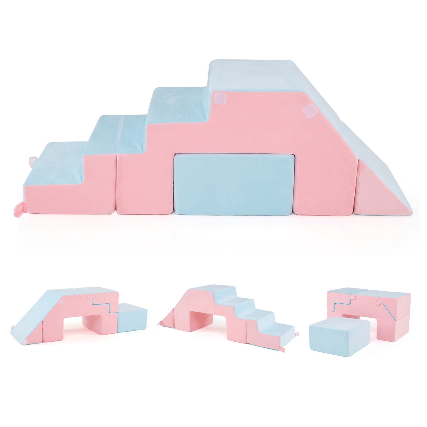4-in-1 Foam Climbing Blocks Toddler Indoor Climb with Slide, Pink Climbers & Slides Pink at Gallery Canada