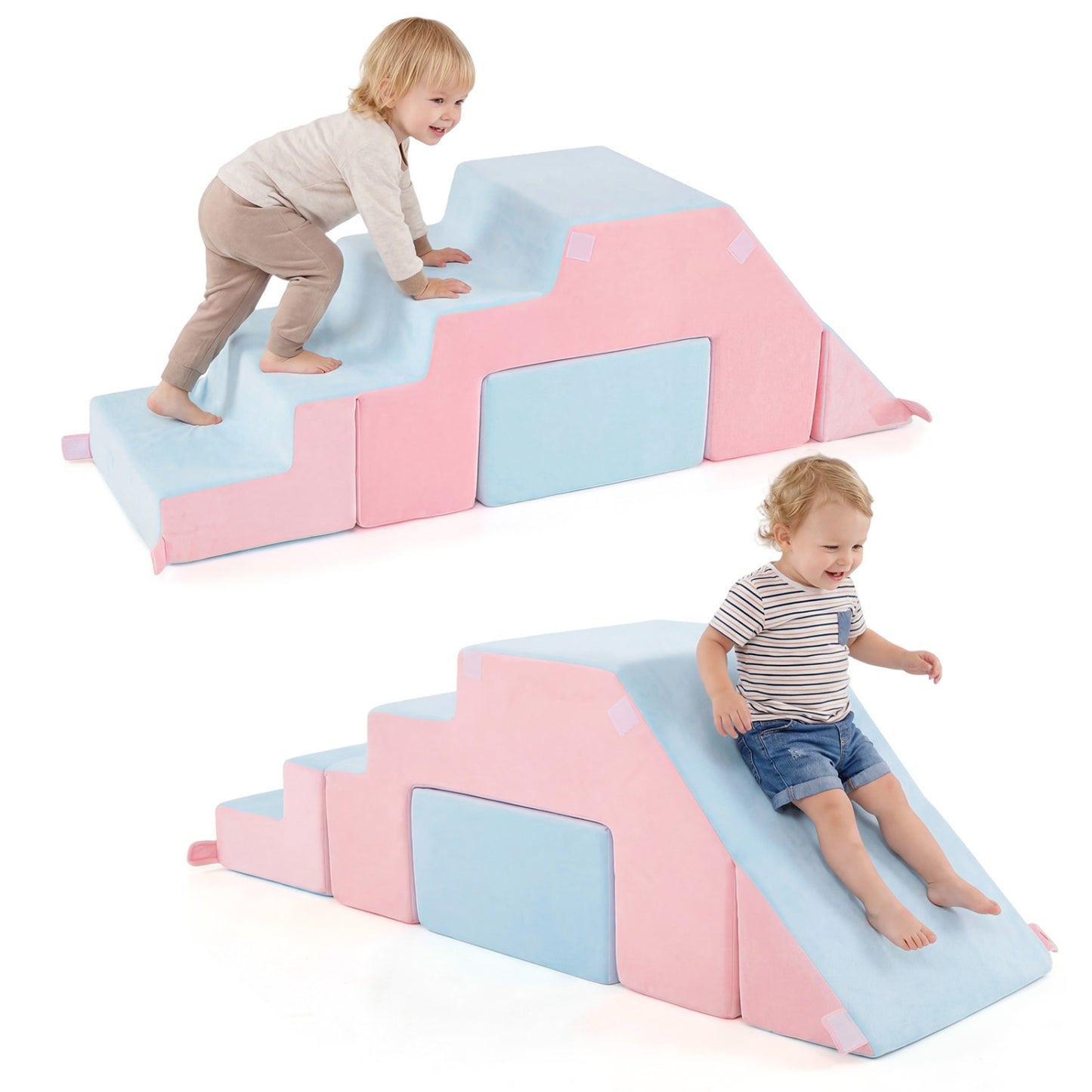 4-in-1 Foam Climbing Blocks Toddler Indoor Climb with Slide, Pink