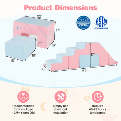 4-in-1 Foam Climbing Blocks Toddler Indoor Climb with Slide, Pink