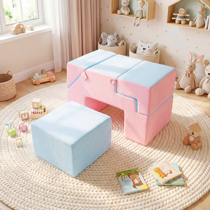 4-in-1 Foam Climbing Blocks Toddler Indoor Climb with Slide, Pink