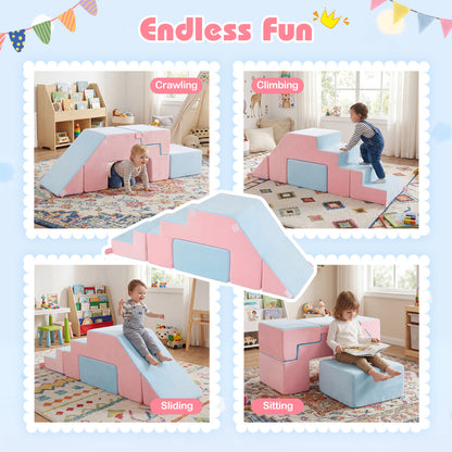 4-in-1 Foam Climbing Blocks Toddler Indoor Climb with Slide, Pink