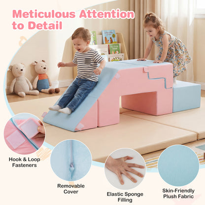 4-in-1 Foam Climbing Blocks Toddler Indoor Climb with Slide, Pink