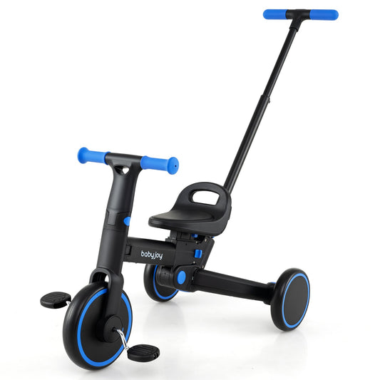 4-in-1 Foldable Toddler Tricycle with Push Handle with Adjustable Seat, Navy Balance Bikes Navy at Gallery Canada