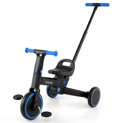 4-in-1 Foldable Toddler Tricycle with Push Handle with Adjustable Seat, Navy Balance Bikes at Gallery Canada